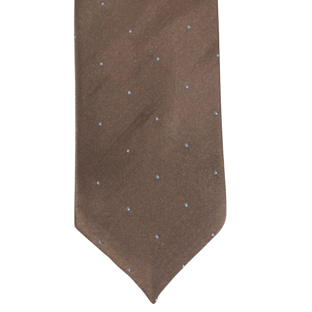 Vintage Wembley‎ Mens Tie Chocolate Brown Light Blue Pin Dot Polka Dot 54x3"
